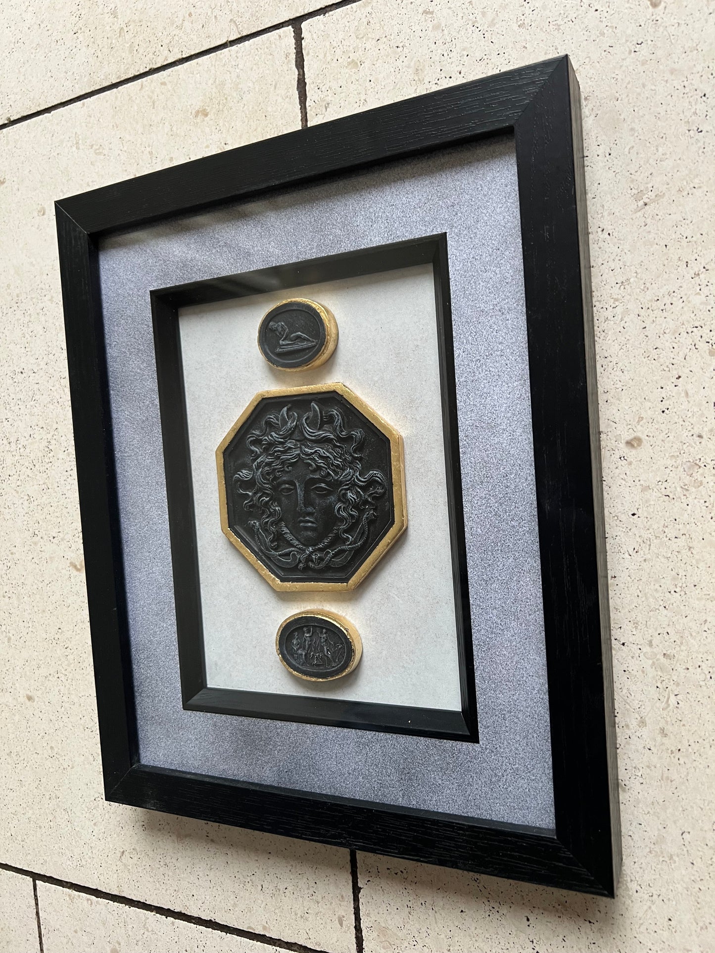 Set of Three Black Intaglio's In Black Frame