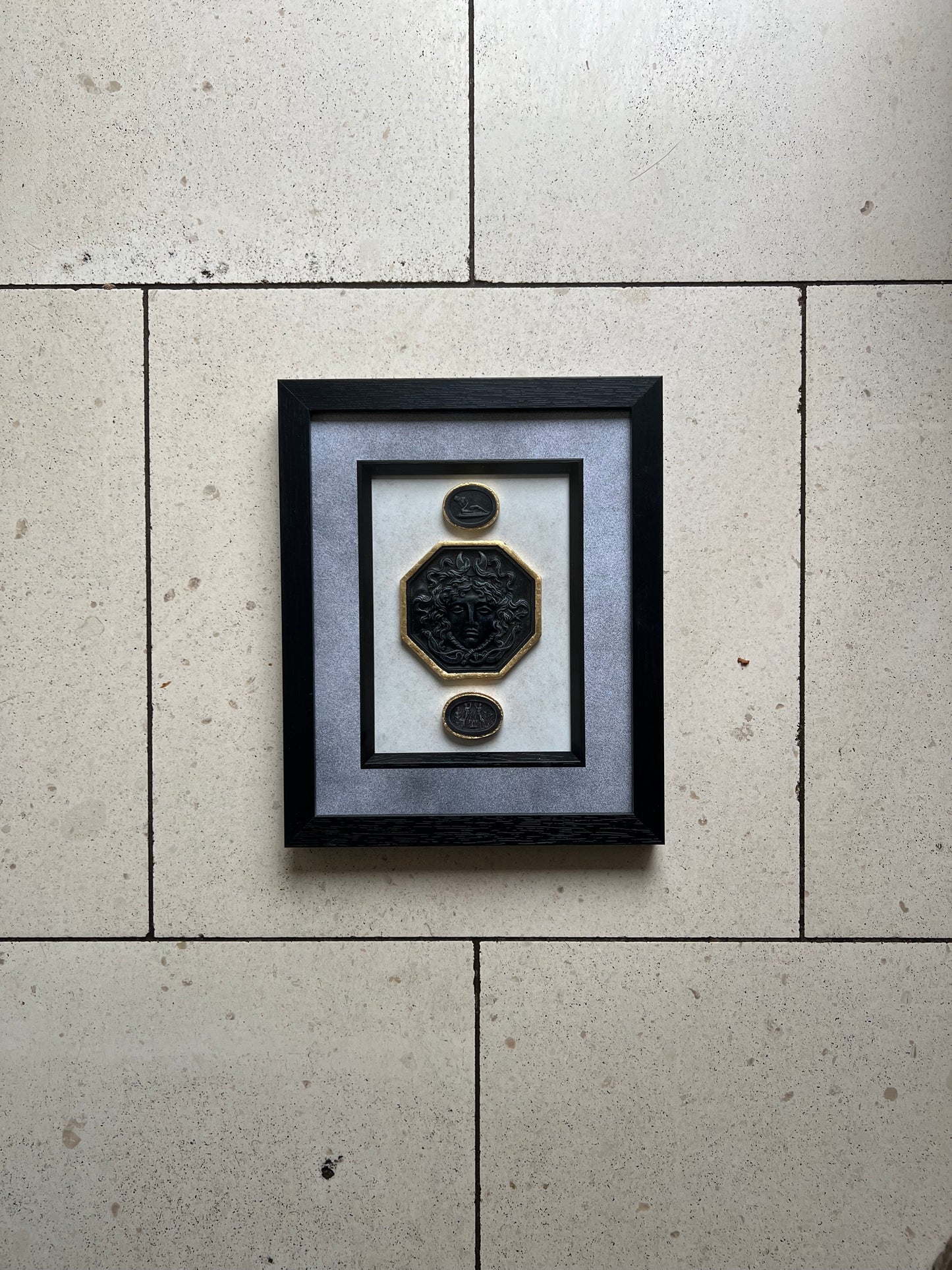 Set of Three Black Intaglio's In Black Frame