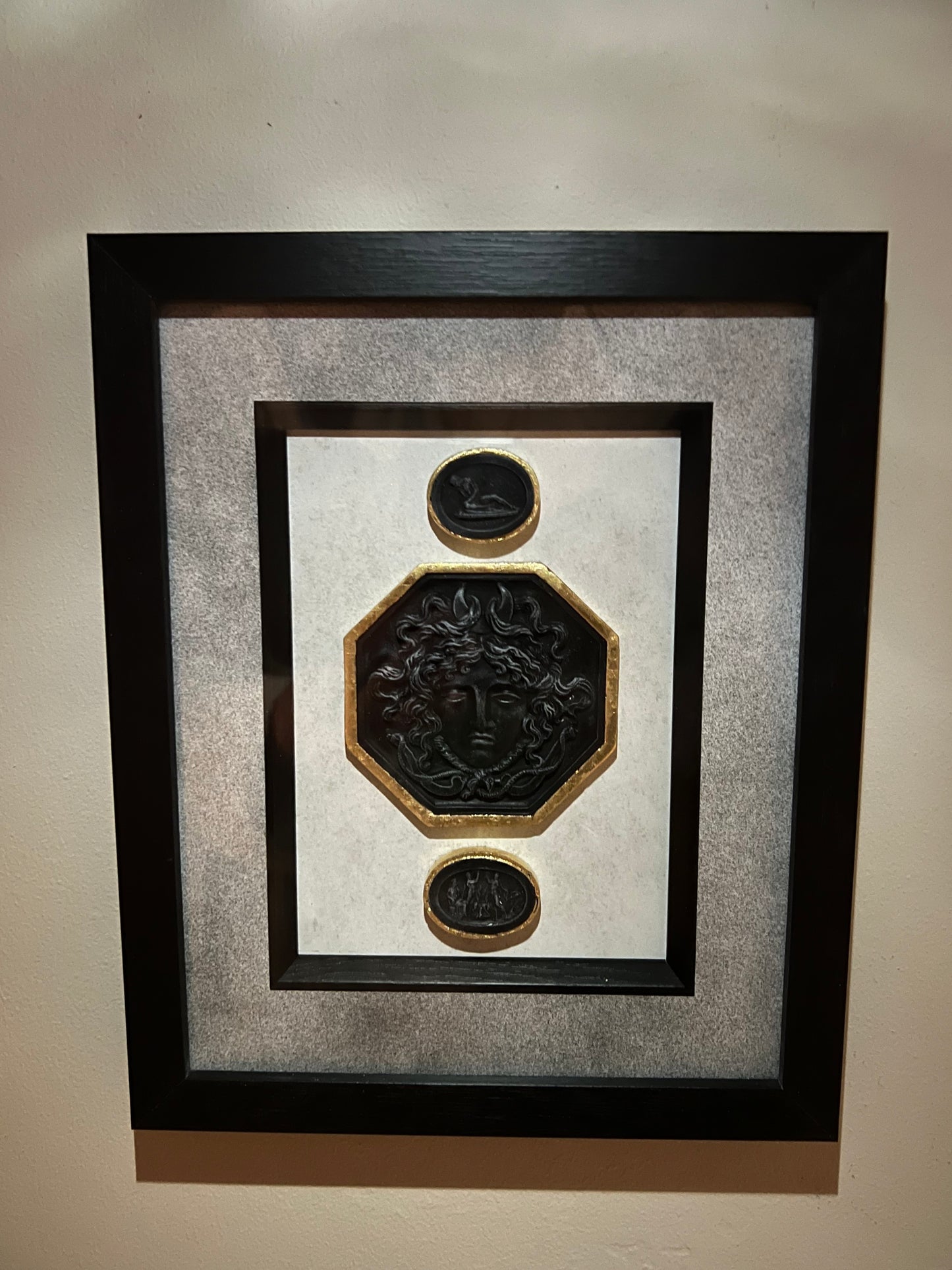 Set of Three Black Intaglio's In Black Frame