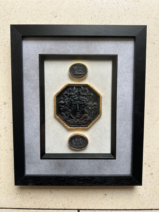 Set of Three Black Intaglio's In Black Frame