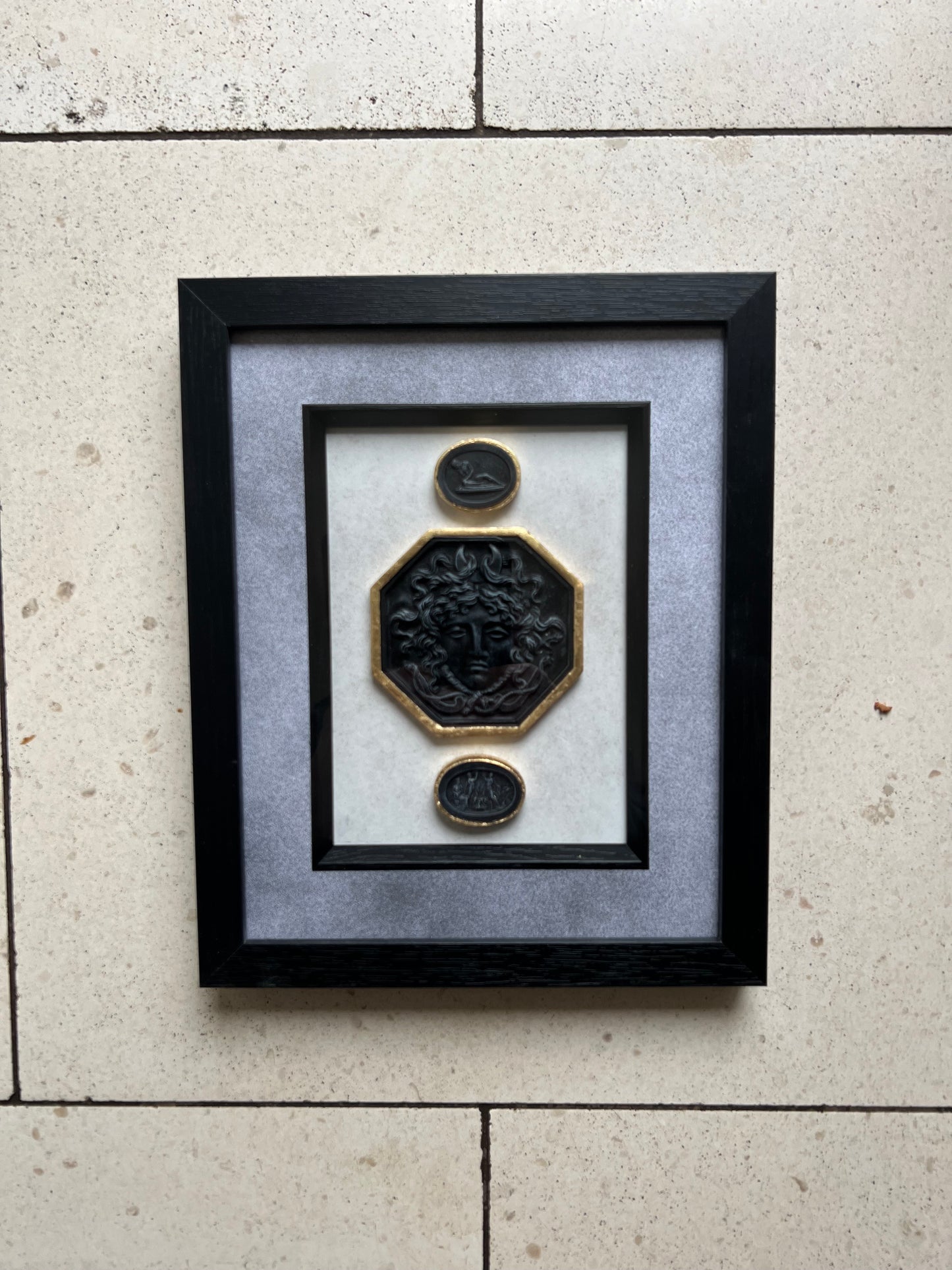 Set of Three Black Intaglio's In Black Frame